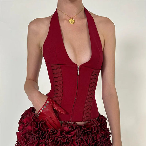 Xanthe Zipper Halter Crop Top One-piece