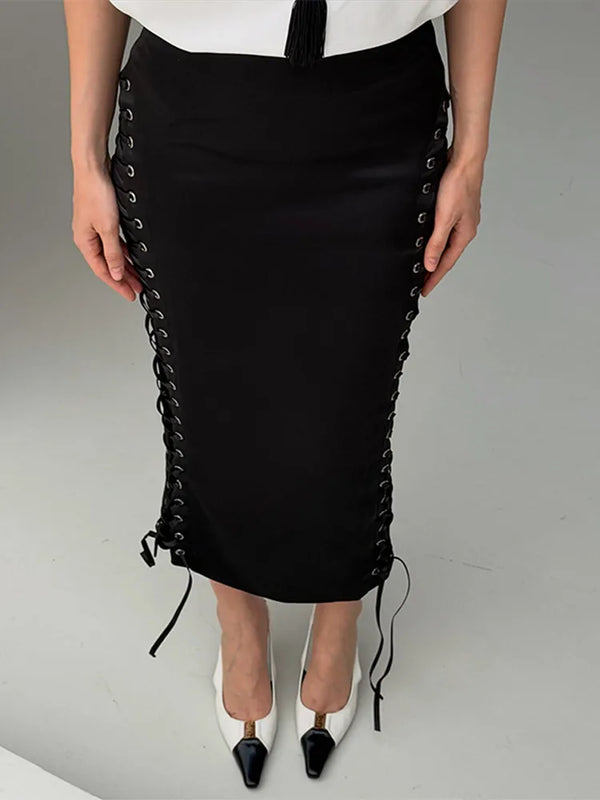 Dorota Side Lace-Up High-Waist Midi Pencil Skirt One-piece