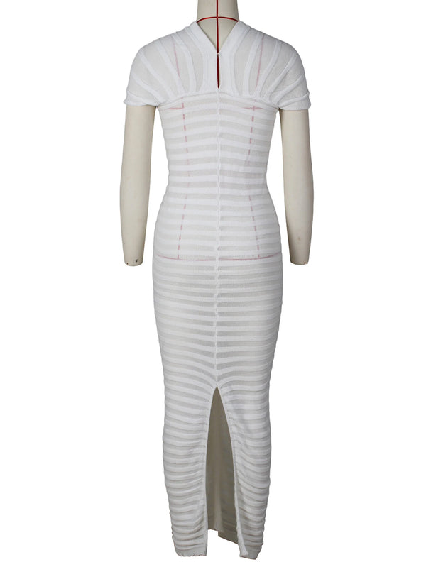 Simone Ruched Sheer Bodycon Maxi Dress