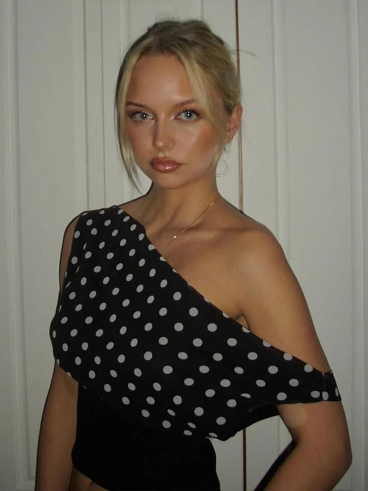 Sofia Midnight Polka One-Shoulder Top