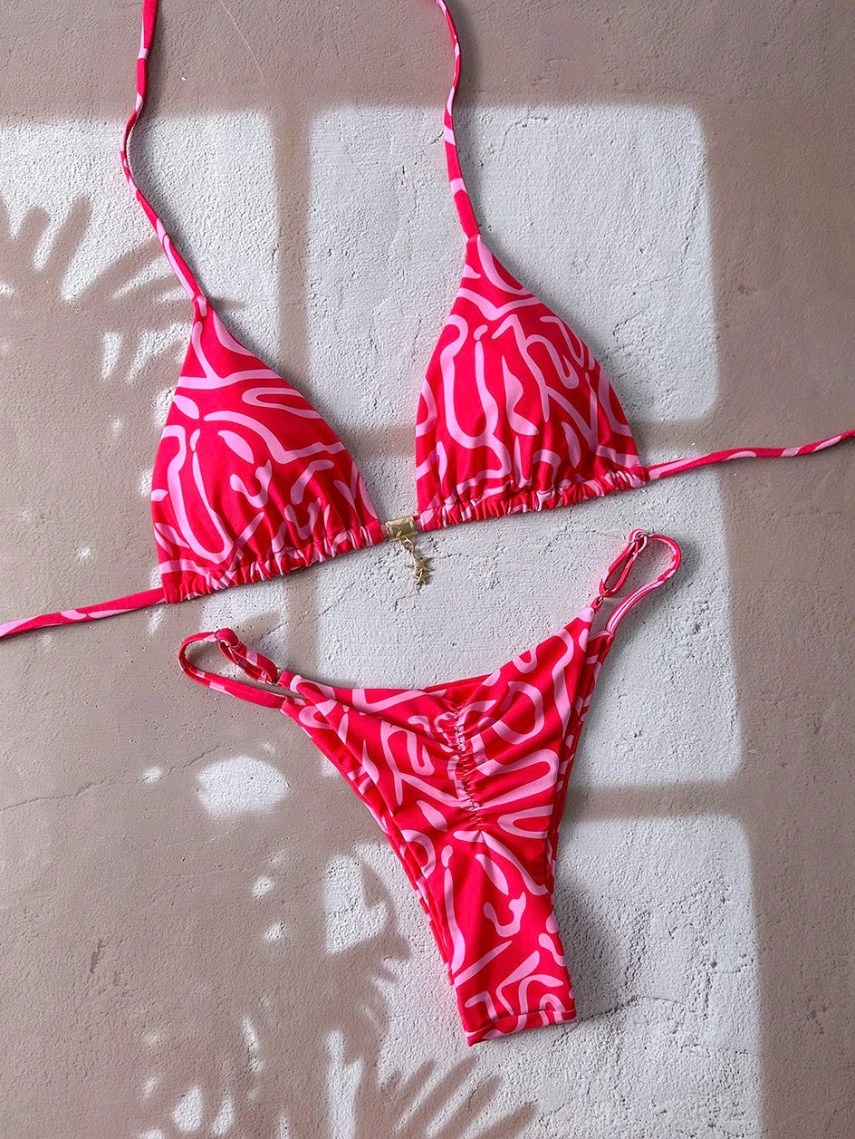 Bella Leopard Print Triangle Bikini Set