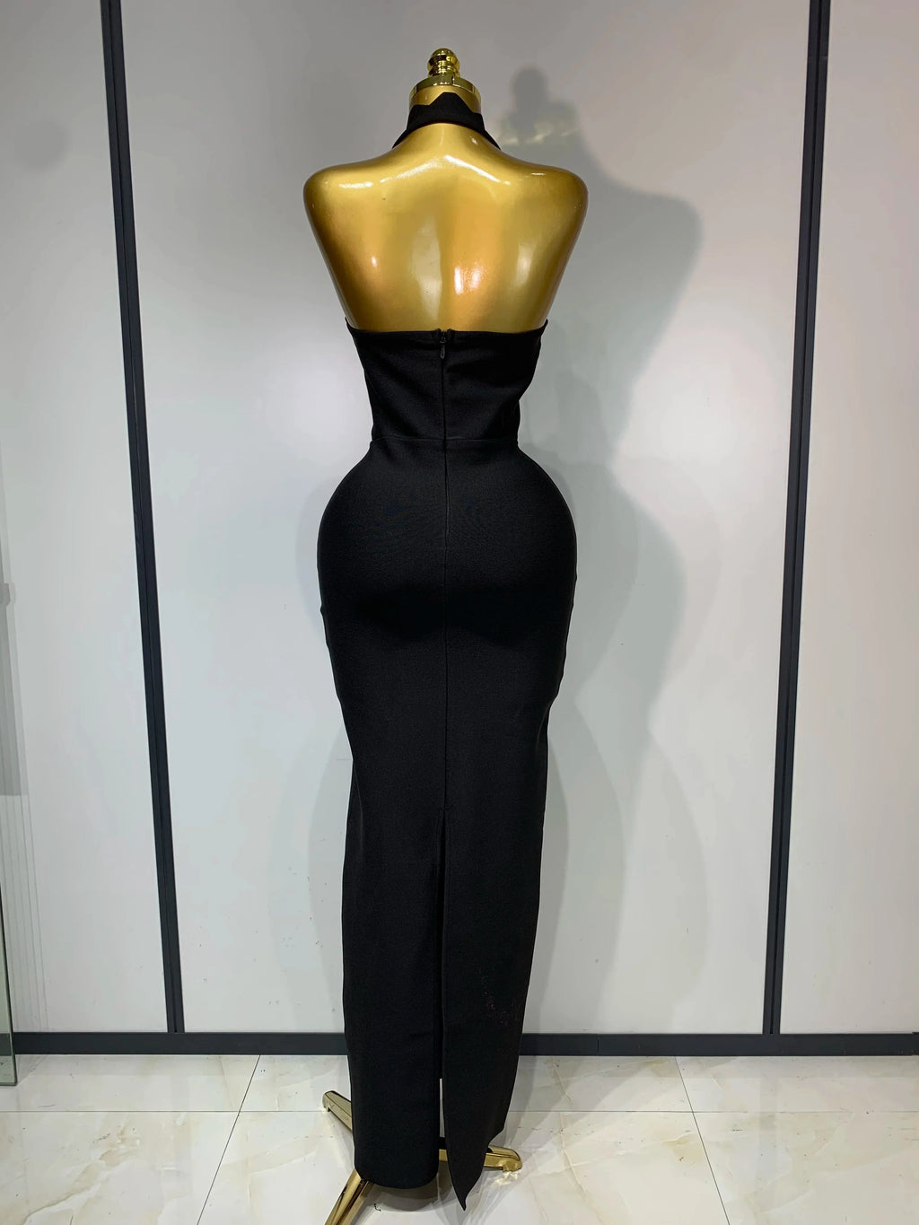 Ornella Scalloped Cutout Halter Bandage Maxi Dress