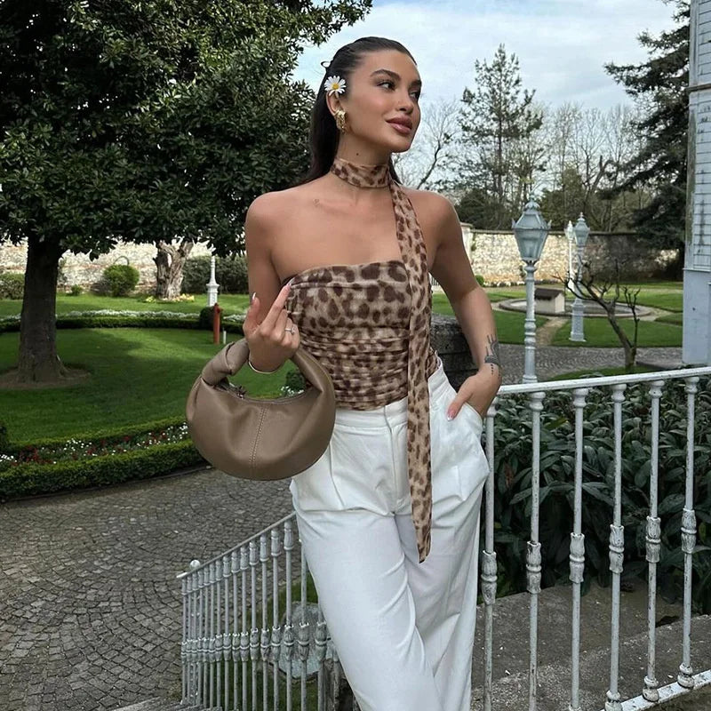 Leonie Leopard Mesh Bandeau Top & Midi Skirt Separates