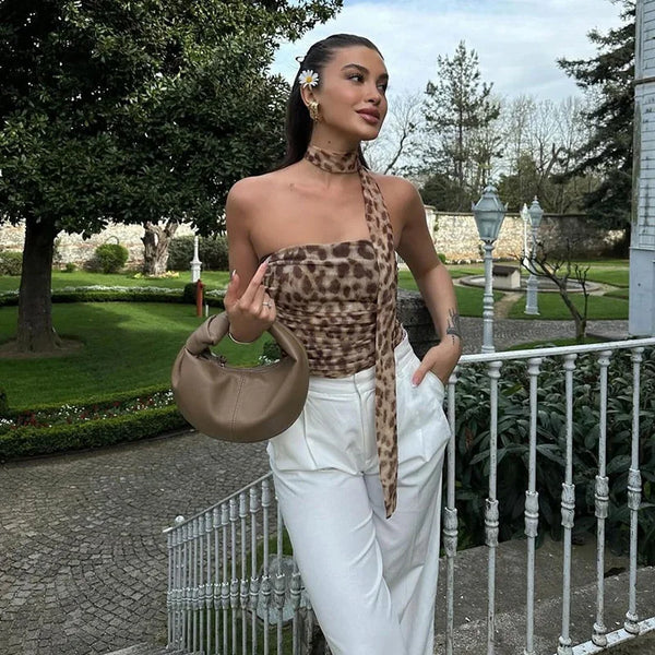 Leonie Leopard Mesh Bandeau Top & Midi Skirt Separates