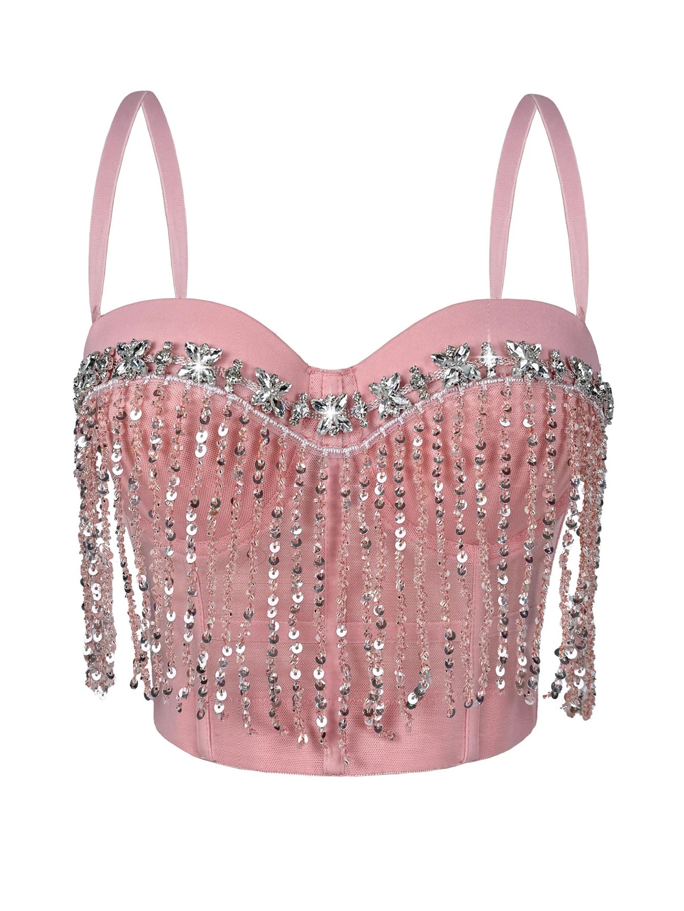 Dahliana Sequin Rhinestone Corset Crop Top