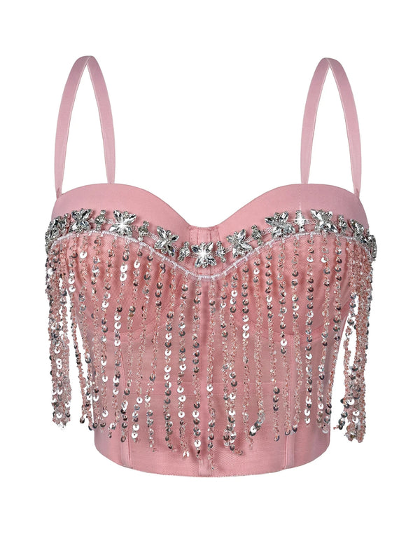 Dahliana Sequin Rhinestone Corset Crop Top