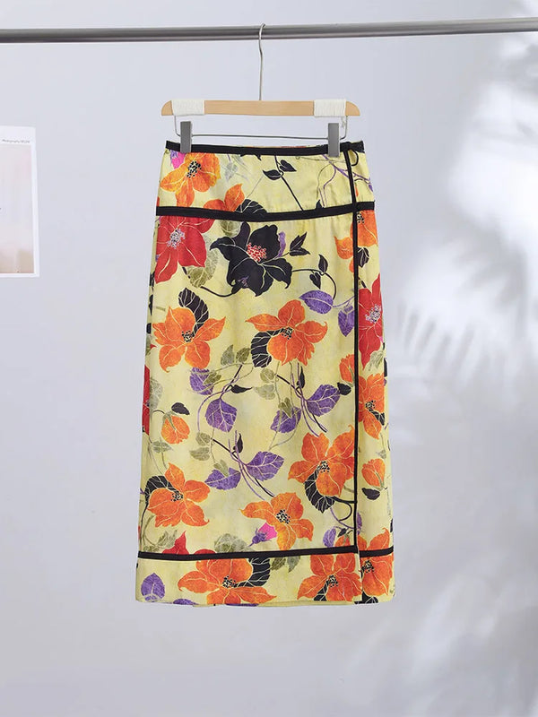 Hermione Floral Asymmetrical Fringe Midi Skirt One-piece