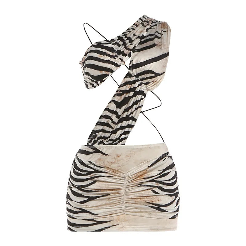 Zenya Zebra-Print Asymmetrical Cutout Mini Dress