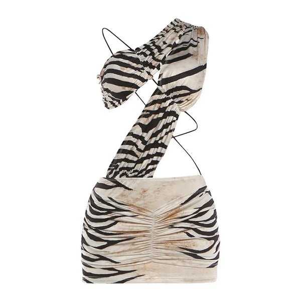 Zenya Zebra-Print Asymmetrical Cutout Mini Dress