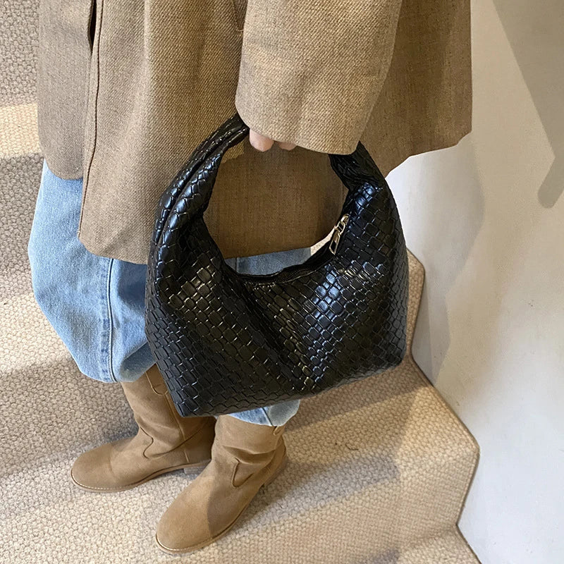 Henrietta Woven Faux-Leather Top-Handle Hobo Bag