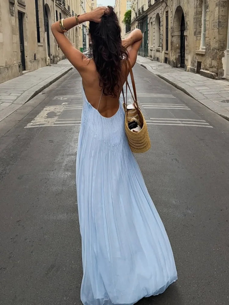 Skylar Pleated Backless Maxi Dress