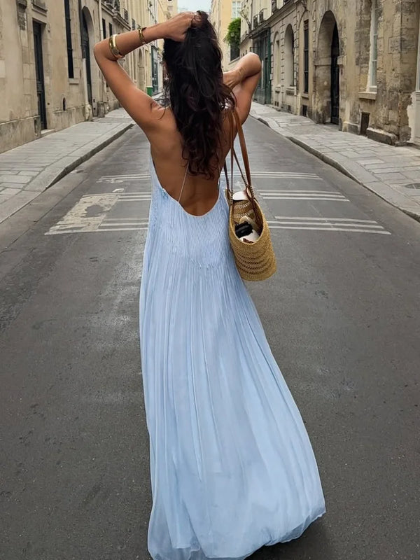 Skylar Pleated Backless Maxi Dress