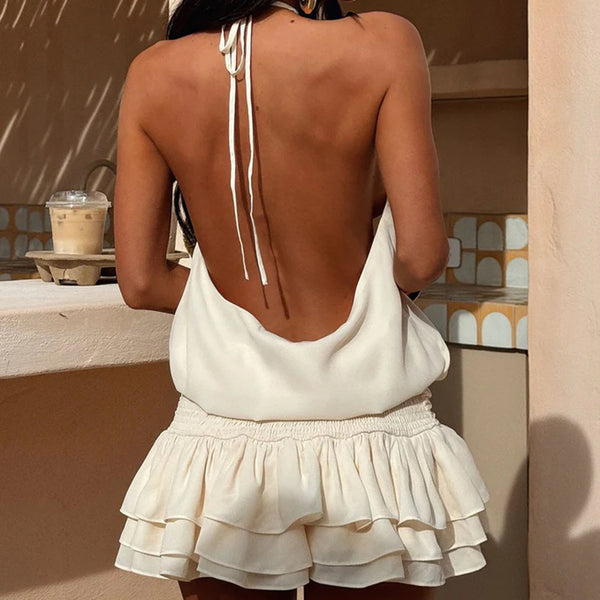 Sabine Backless Flounce Beach Mini Dress