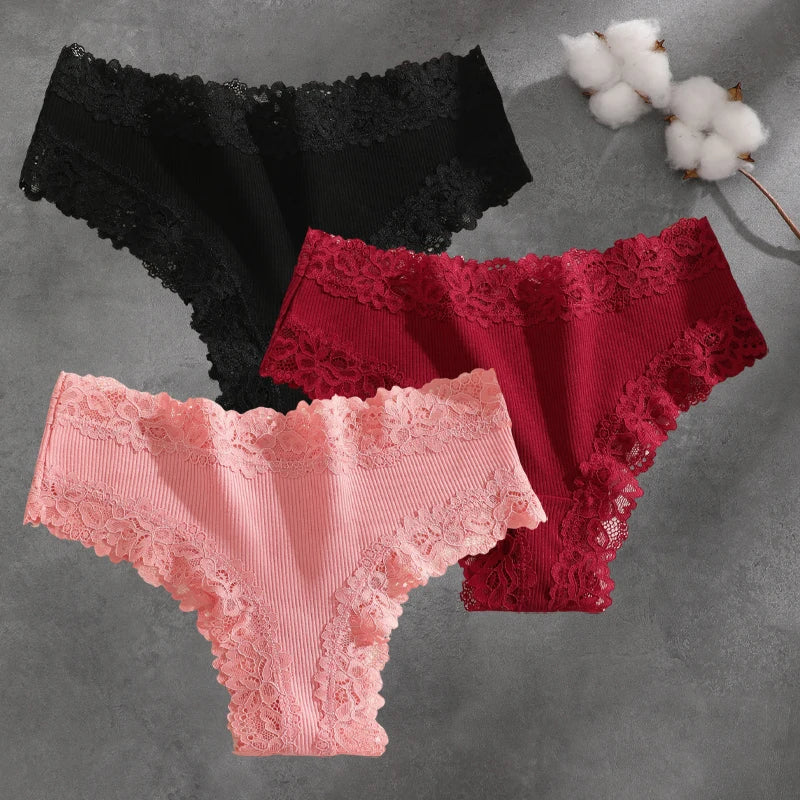 Brielle Floral Lace Bikini Panty Pack Lingerie 3-piece