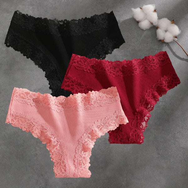 Brielle Floral Lace Bikini Panty Pack Lingerie 3-piece
