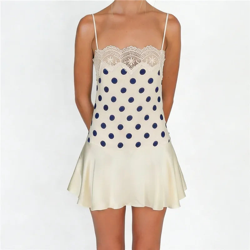 Eulalia Polka-Dot Lace-Trim Ruffle Mini Dress