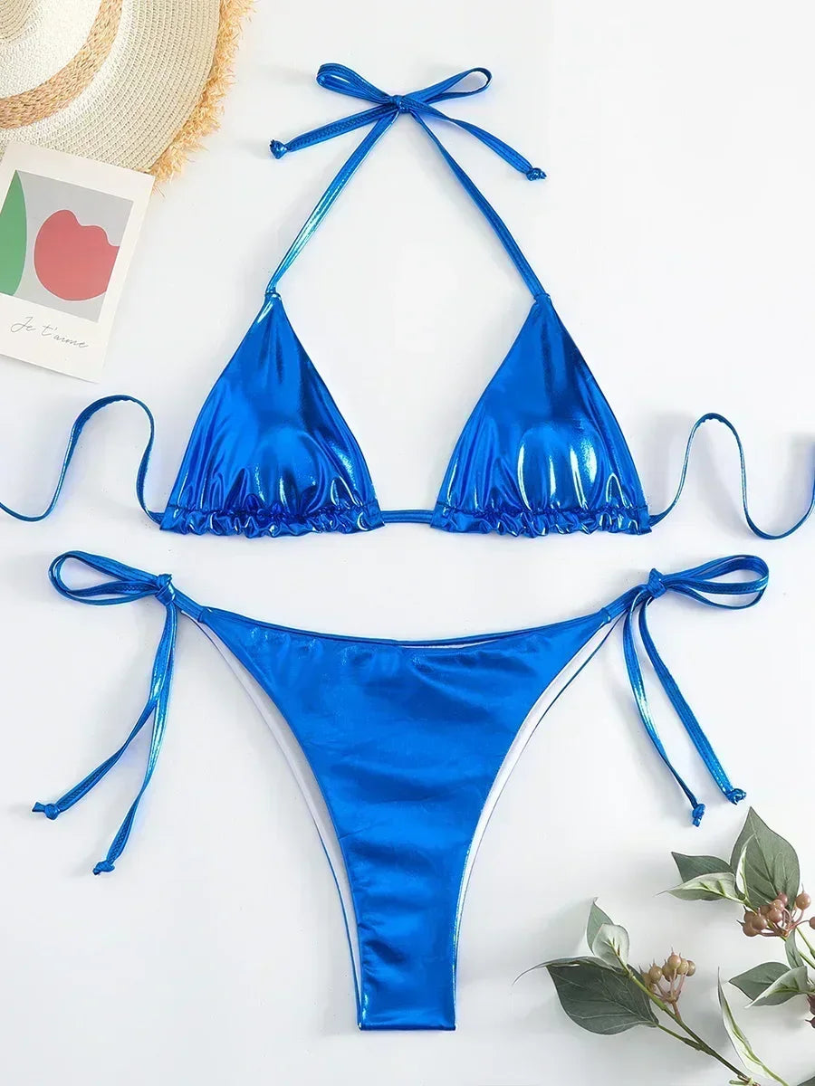 Roxana Faux-Leather String Bikini Two-piece