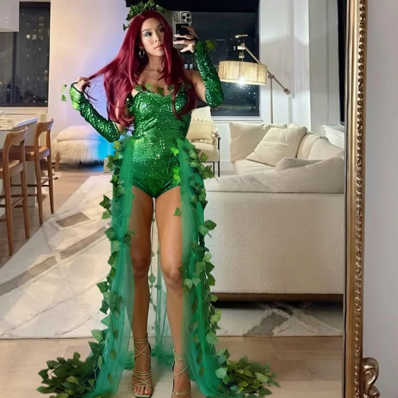 Light Green Leaf Sequin Dance Mini Costume Dress Secondary image
