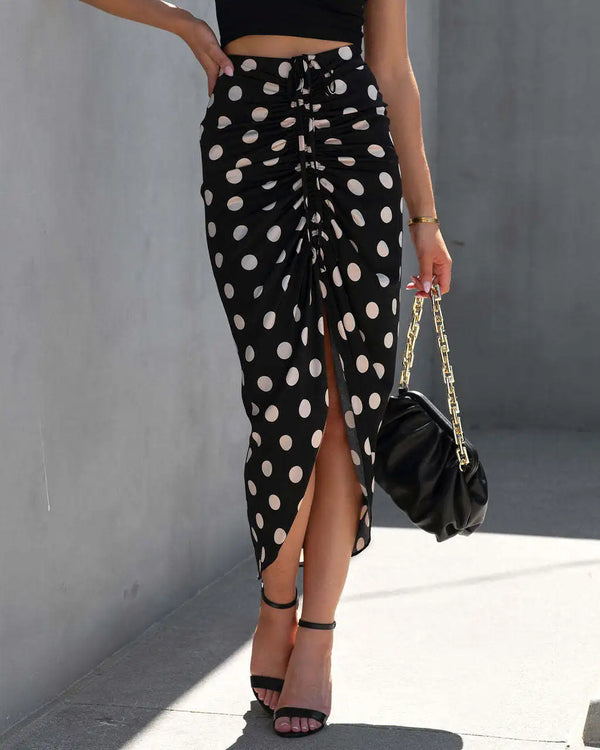 Ilaria Ruched Polka Dot Bodycon Midi Skirt One-piece