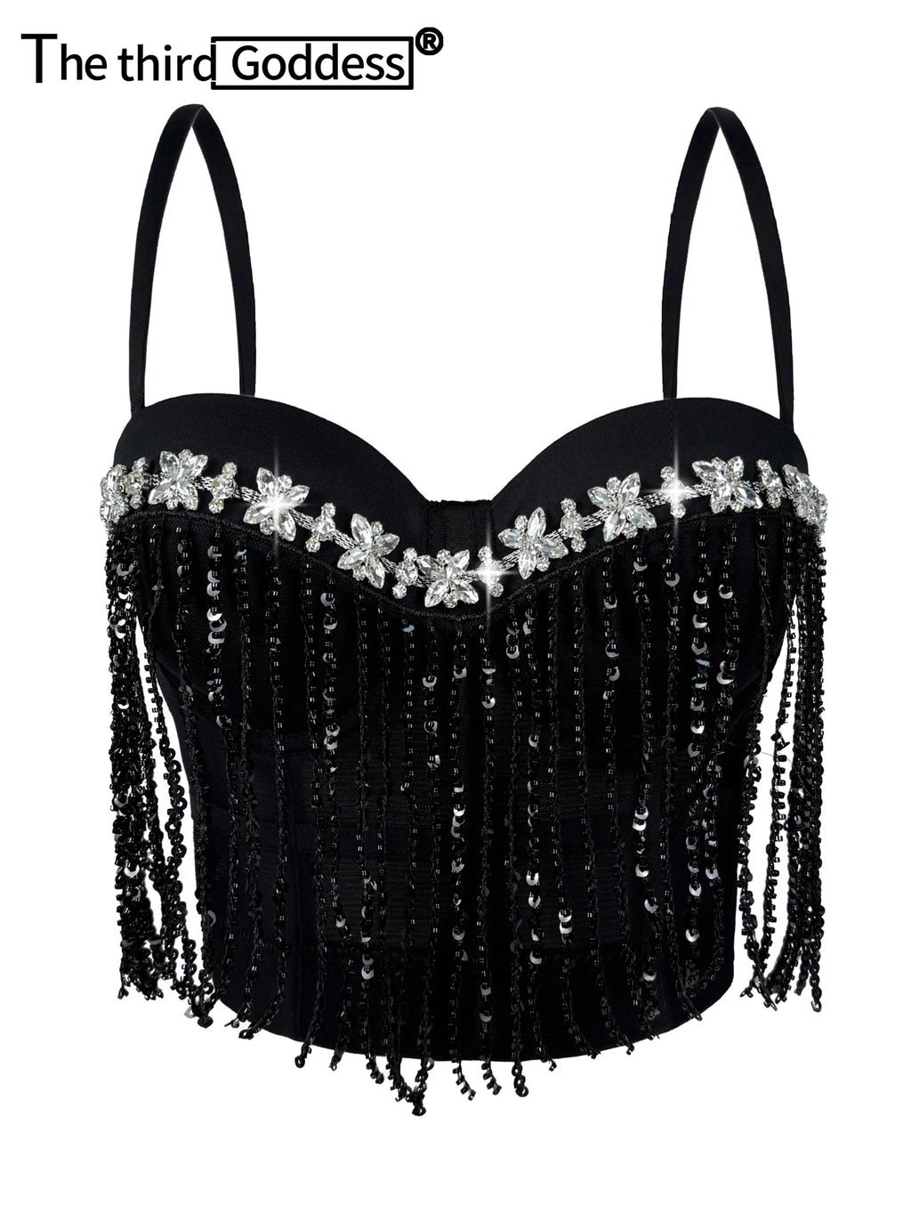 Dahliana Sequin Rhinestone Corset Crop Top