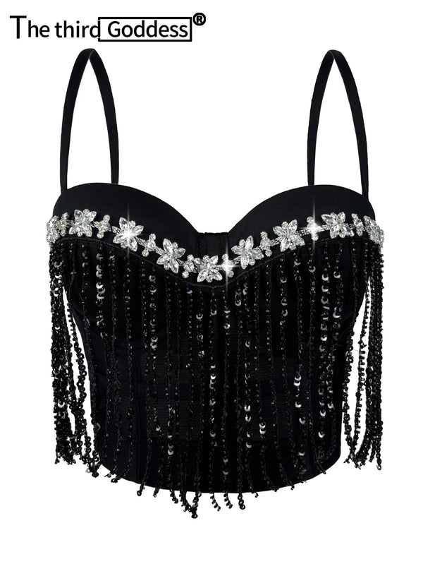 Dahliana Sequin Rhinestone Corset Crop Top