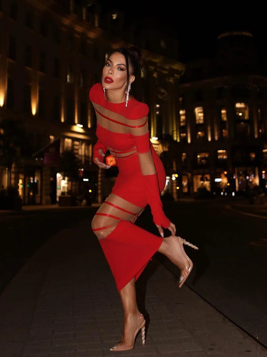 Seraphina Sheer Mesh Cutout Maxi Dress