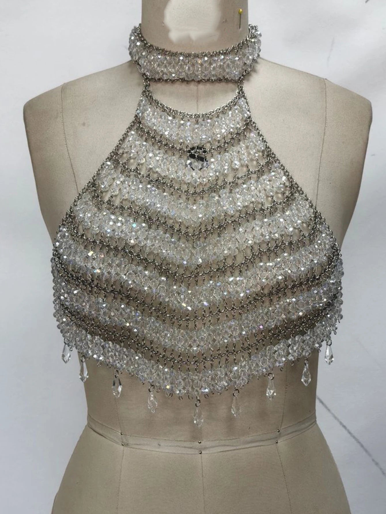 Vivienne Rhinestone Corset Halter Crop Top