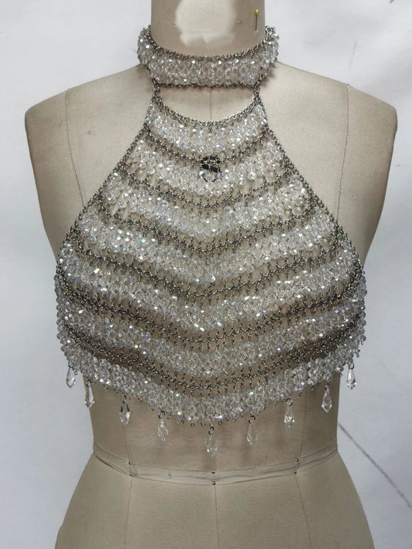 Vivienne Rhinestone Corset Halter Crop Top