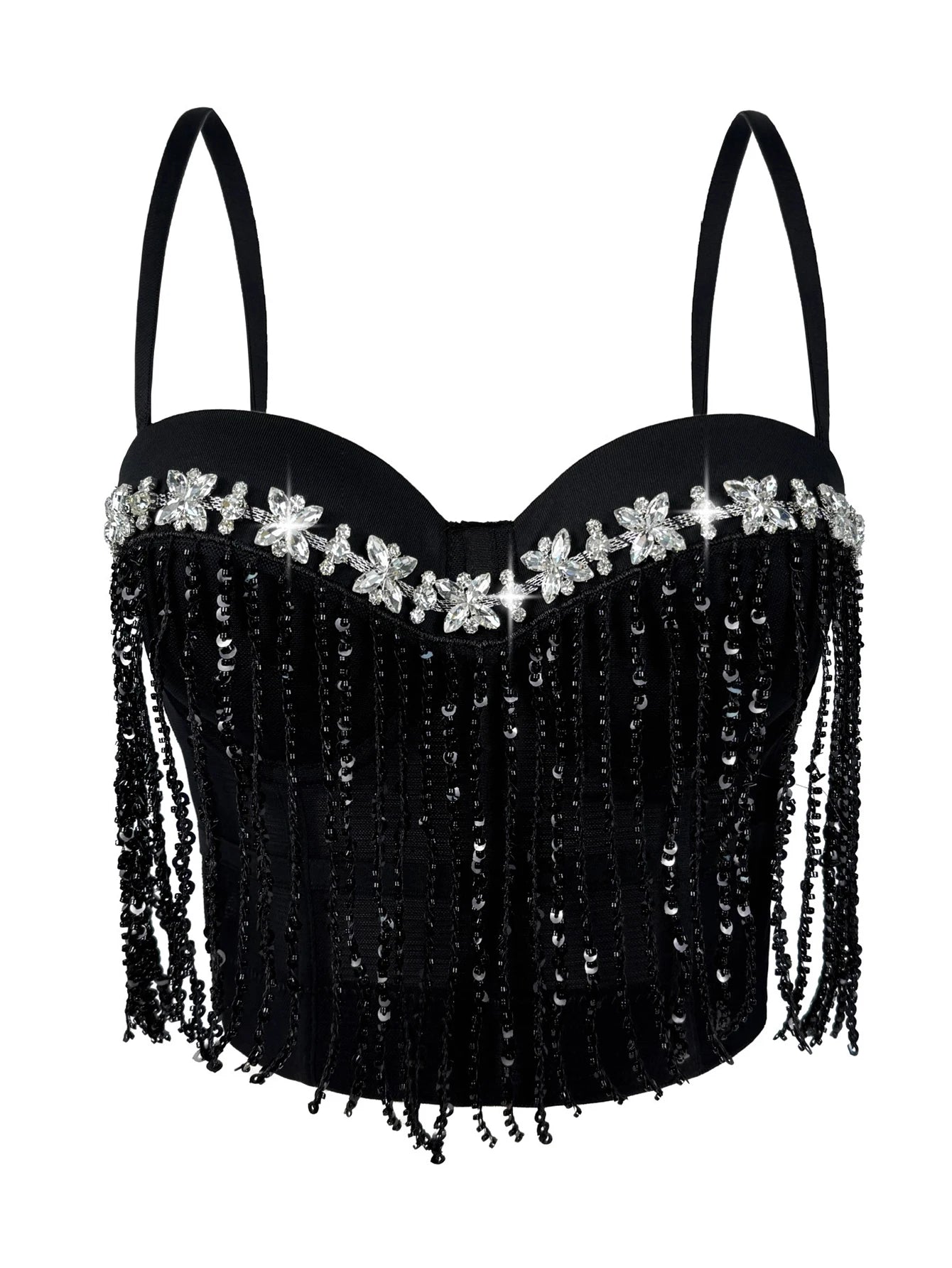 Dahliana Sequin Rhinestone Corset Crop Top