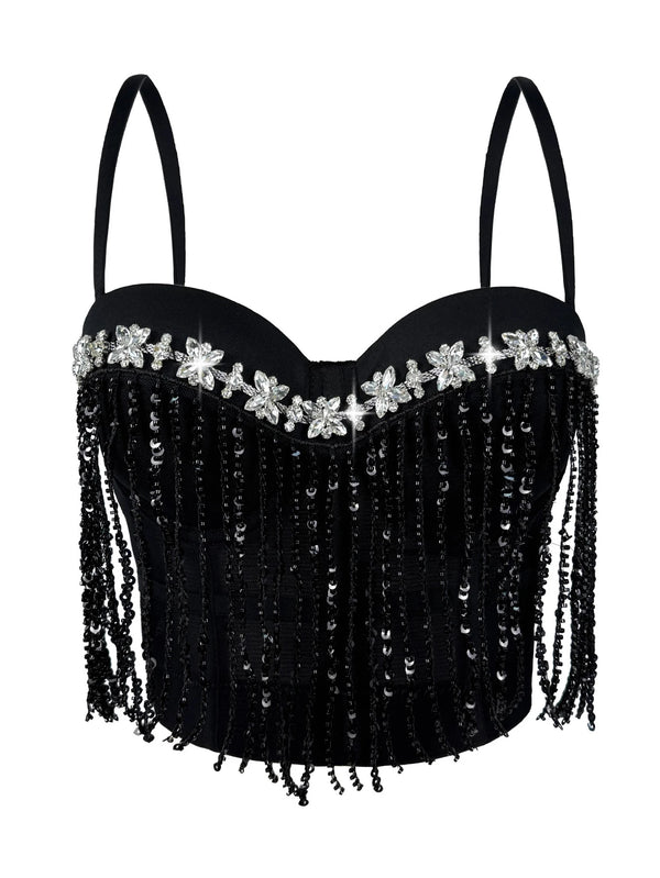 Dahliana Sequin Rhinestone Corset Crop Top