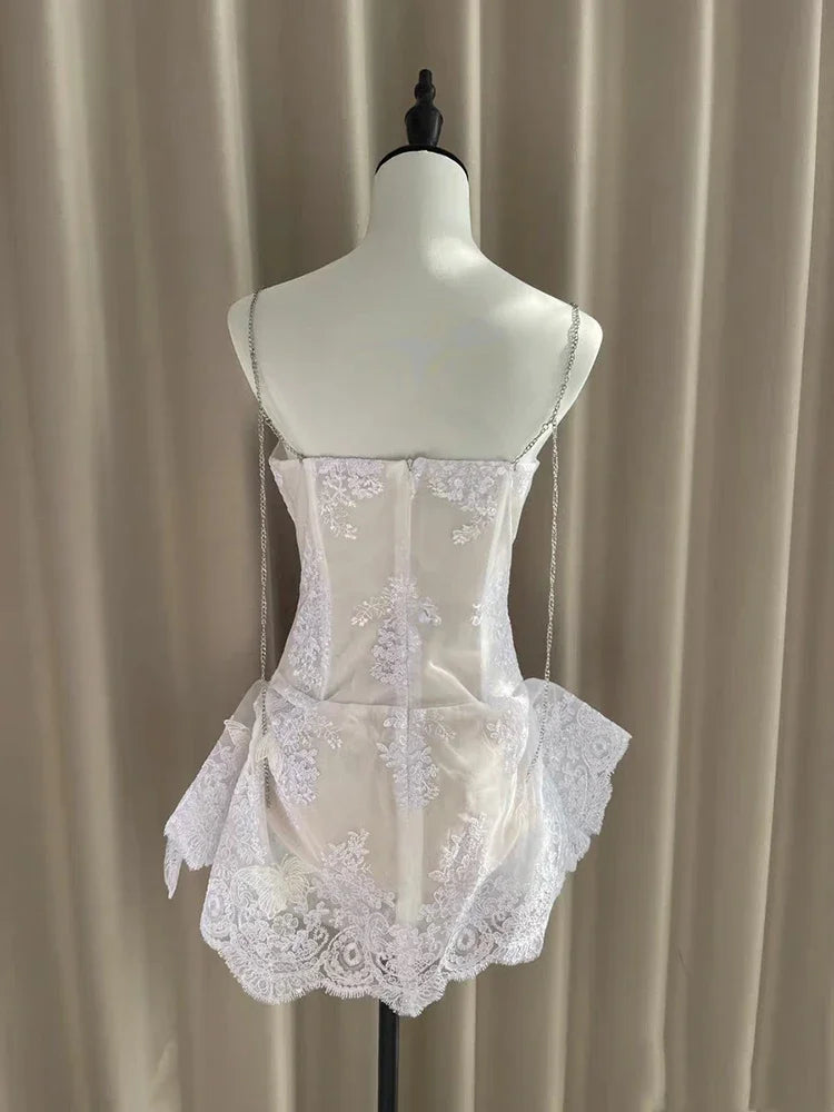 Valencia Butterfly Lace Chain-Strap Mini Dress