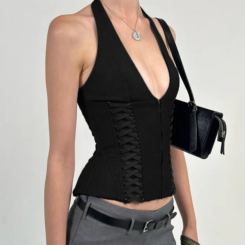 Xanthe Zipper Halter Crop Top One-piece