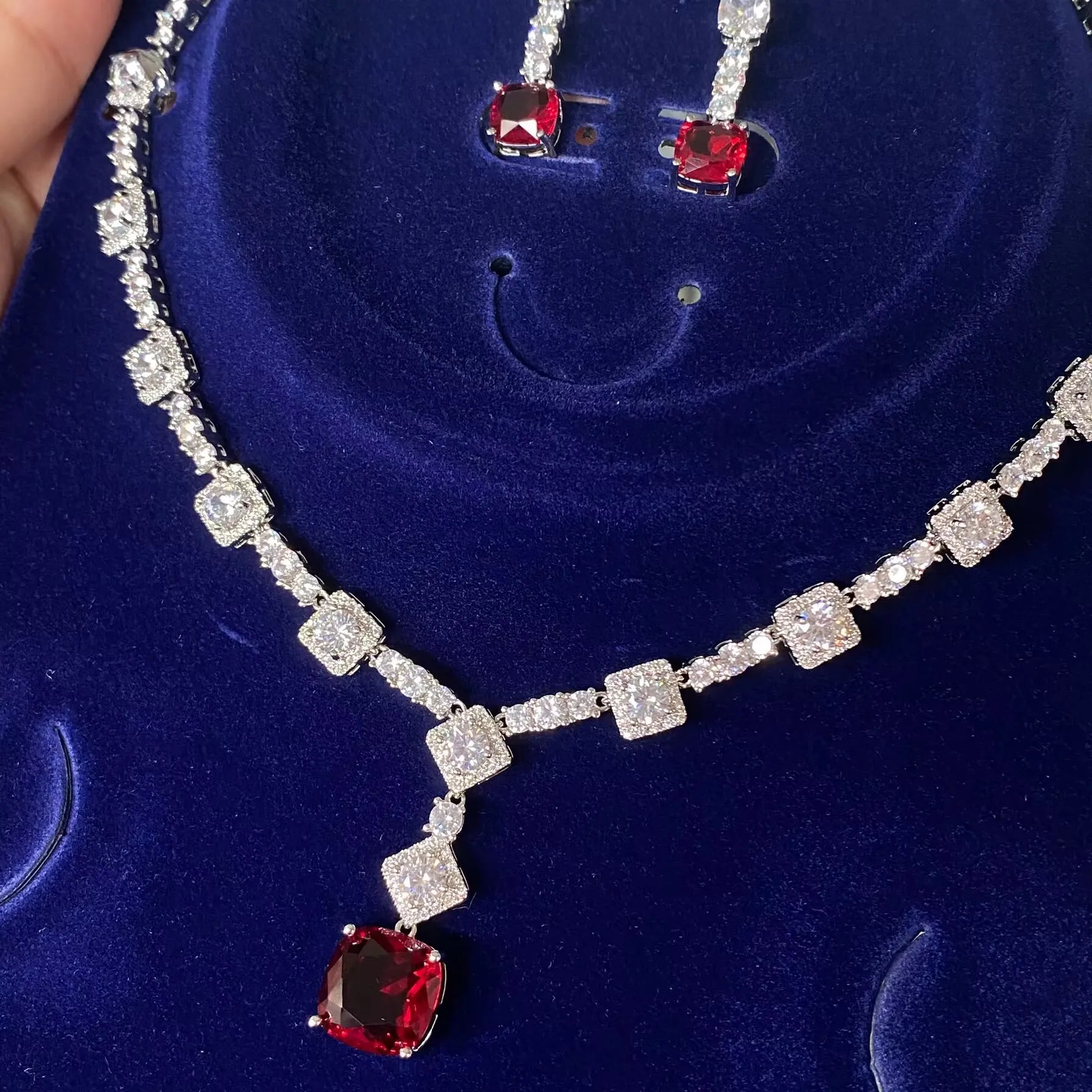 Honora Square Crystal Necklace & Drop Earring Jewelry Set