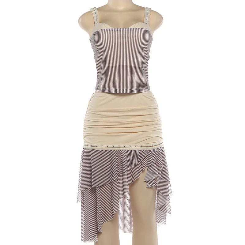 Sienna Striped Asymmetrical Cami Midi Skirt Set Two-piece