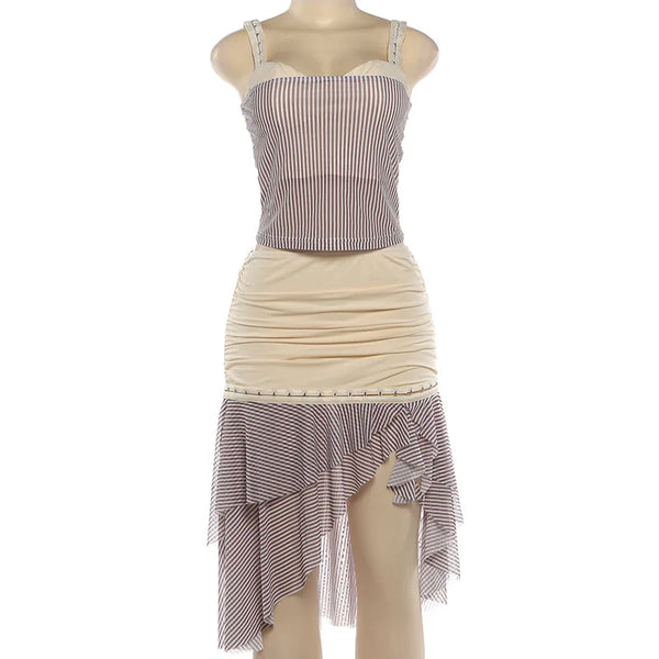 Sienna Striped Asymmetrical Cami Midi Skirt Set Two-piece