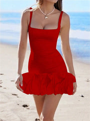 Valentina Scarlet Ruffle Bodycon Mini Dress