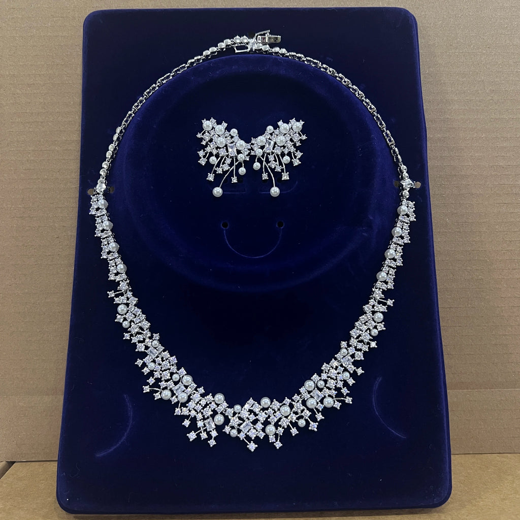 Leonora Pearl Crystal Choker & Earring Jewelry Set