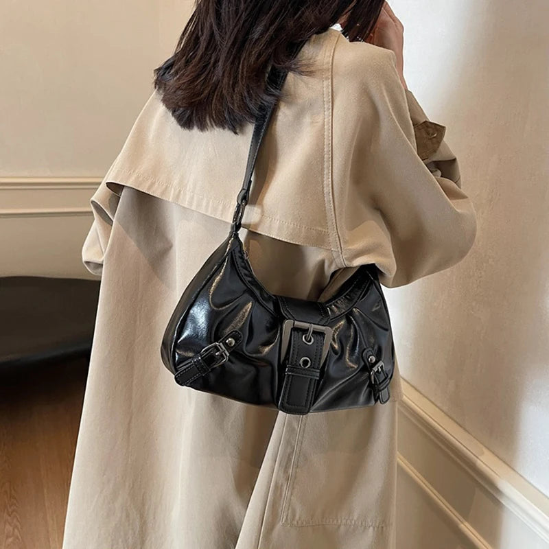 Y2K Retro Pleated Hobo Shoulder Bag for Women Hot Selling Maillard Style Underarm Bag Clutch Handbags for Travel Work Shopping