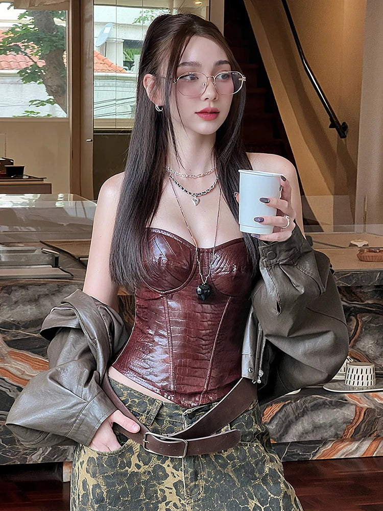 Scarlett Faux-Leather Wrap Crop Top One-piece Secondary image