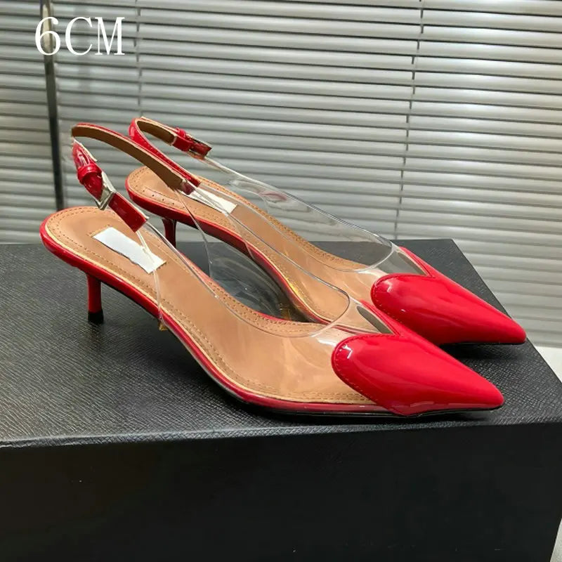 Heart-Shaped Transparent High-Heeled Sandals For Women Summer Fairy Style Pointed-Toe Low-Heeled Women'S Shoes Sexy Party Pumps