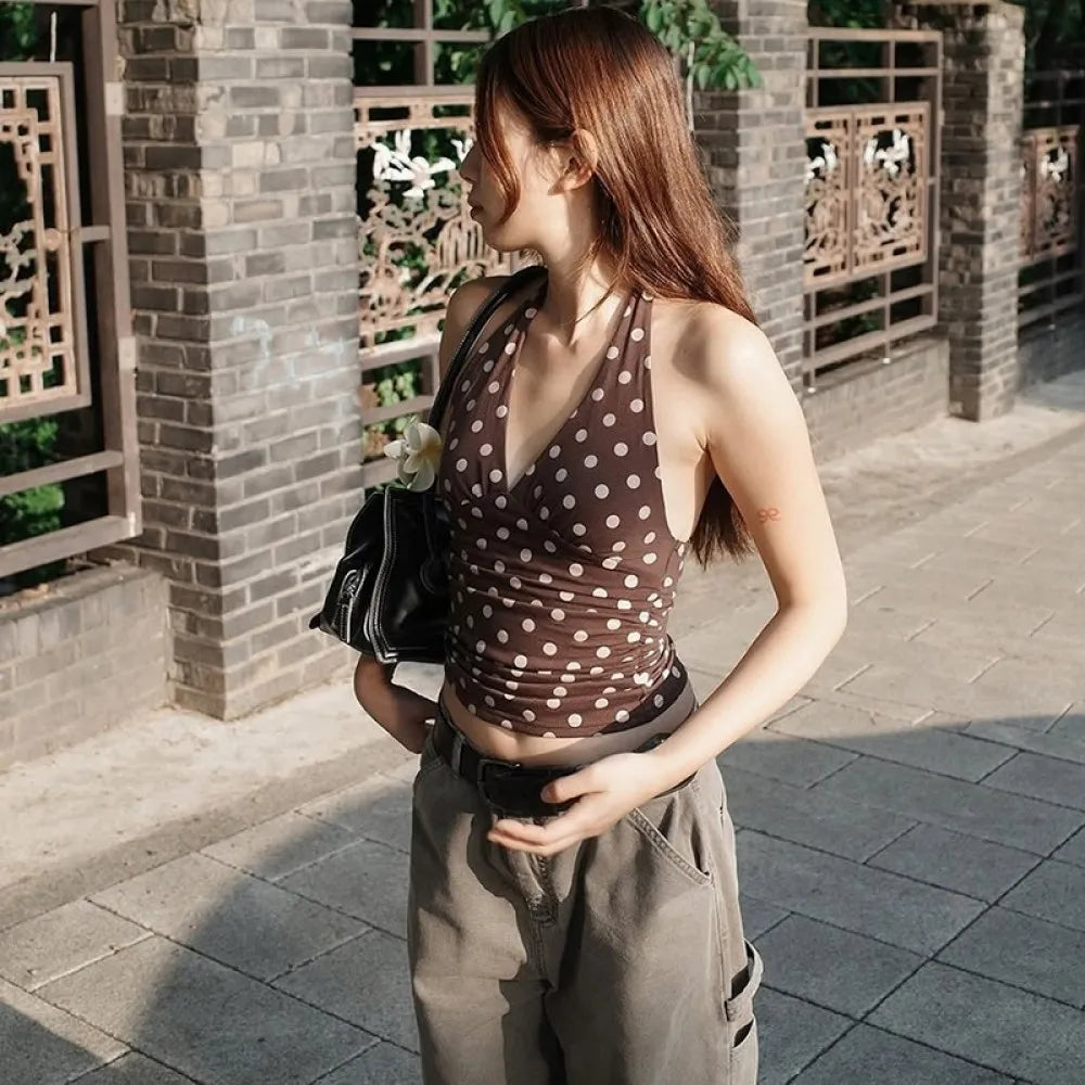 Sophie Mocha Polka Dot Halter Top