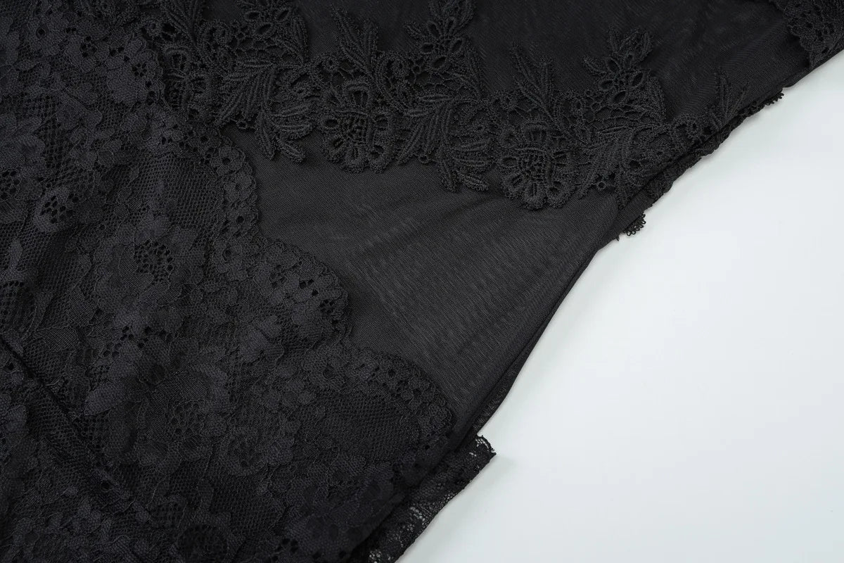 Verbena Sheer Lace Appliqué Mesh Cami Bodycon Mini Dress