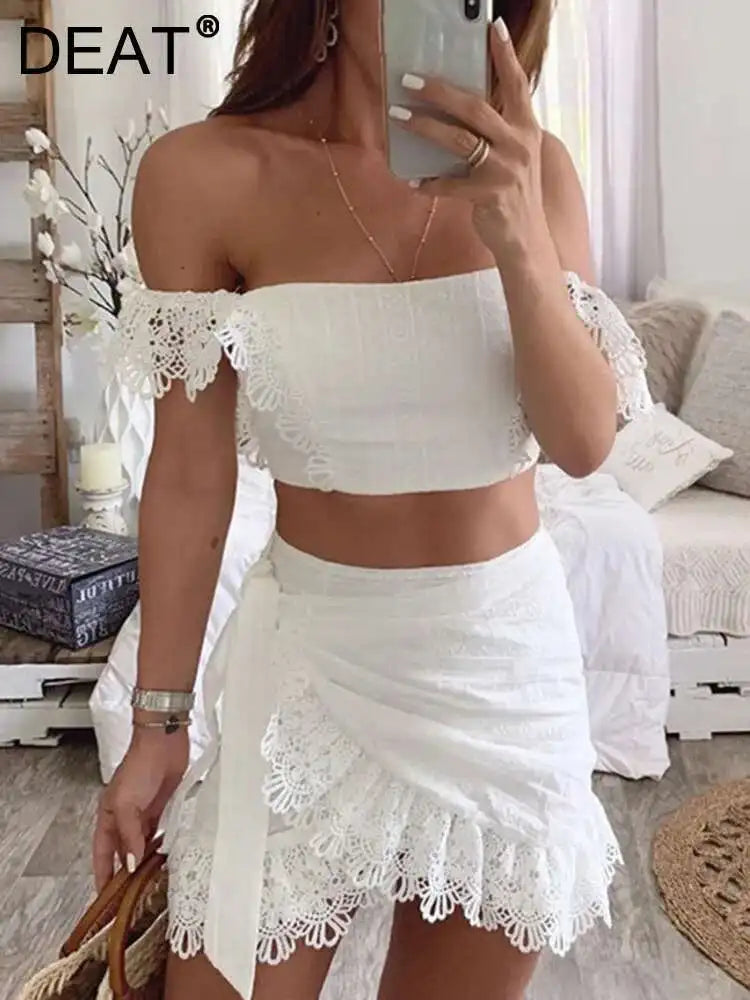 Odette Lace Cutout Top & Mini Skirt Two-piece