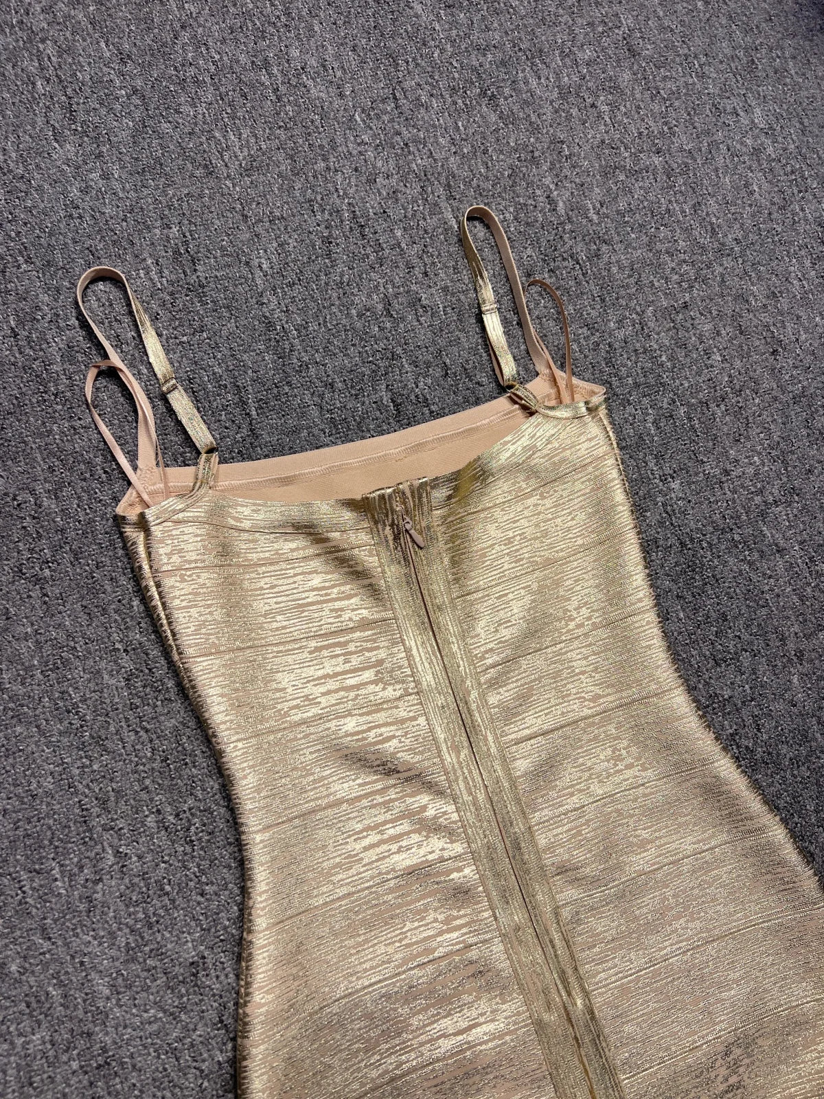 Clemence Metallic Gold Bandage Bodycon Mini Dress