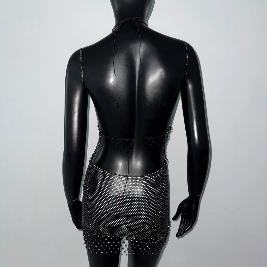 Rosalie Deep-V Rhinestone Mesh Mini Dress