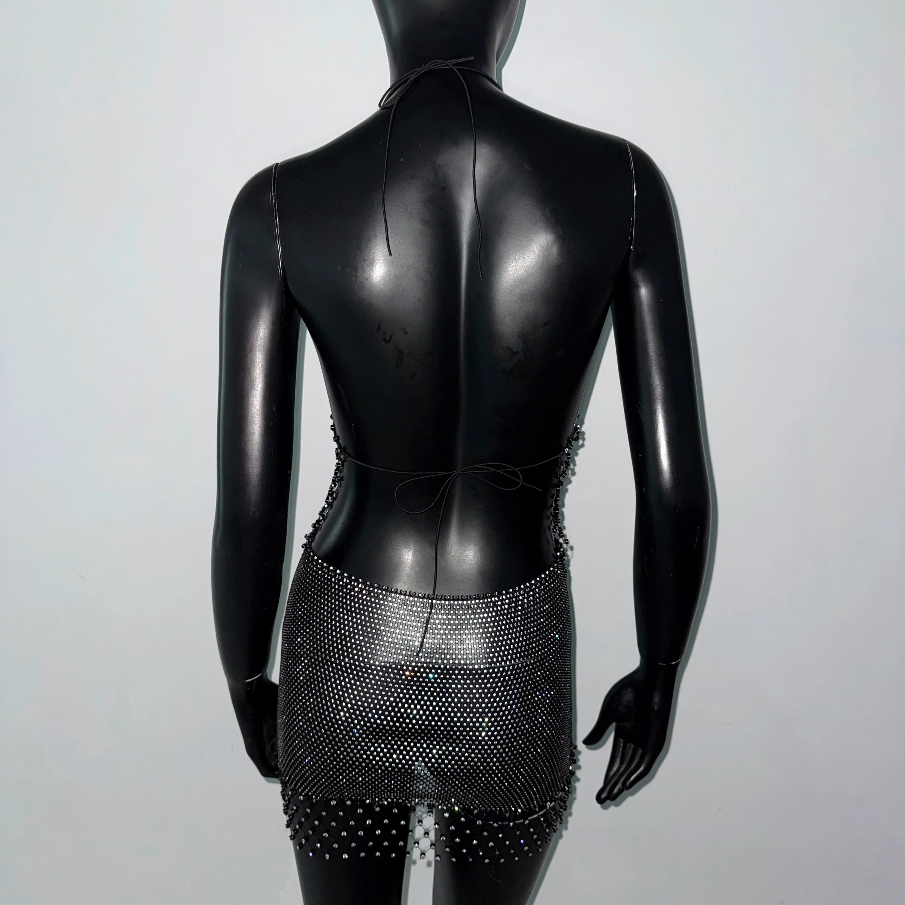 Rosalie Deep-V Rhinestone Mesh Mini Dress