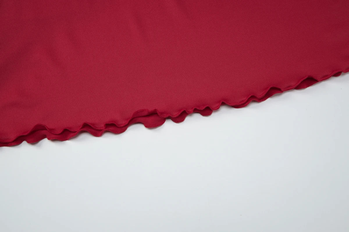 Ruby Ruched Ruffle Halter Mini Dress