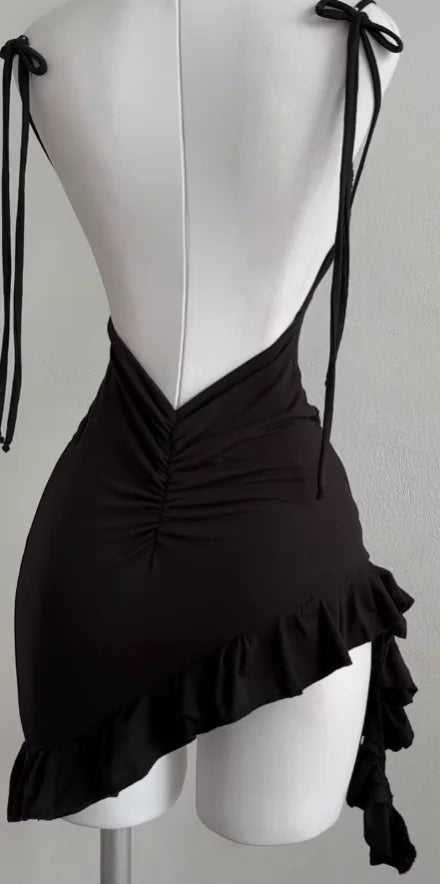 Monique Lace-Up Backless Long-Sleeve Midi Dress