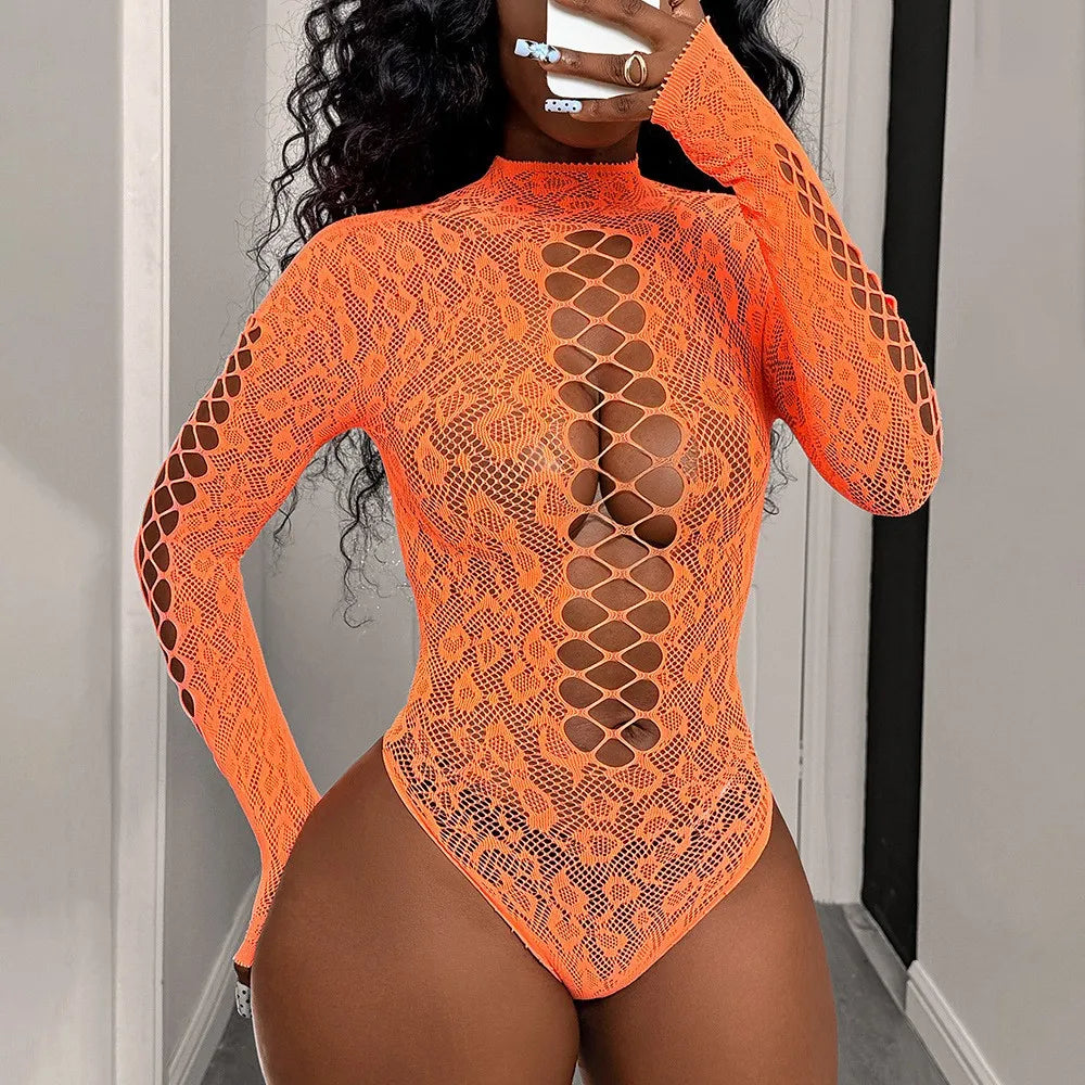 Nadia Animal-Pattern Fishnet Bodystocking