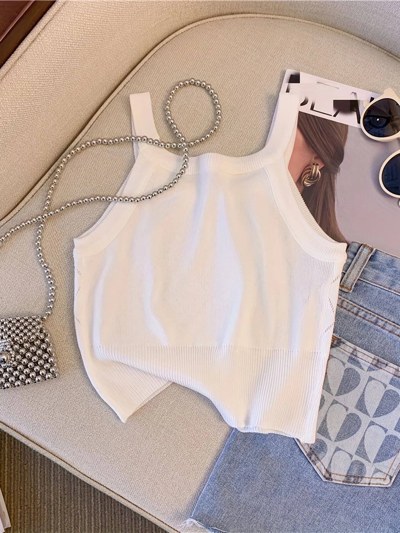 Aveline Rhinestone Eyelet Crop Tank Top One-piece Secondary image